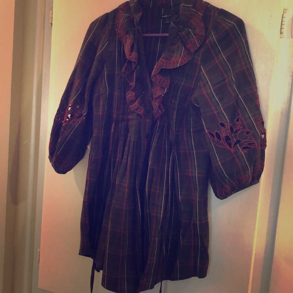 Burnout embroidered plaid tunic